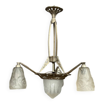 Art Deco chandelier. Silver-plated bronze