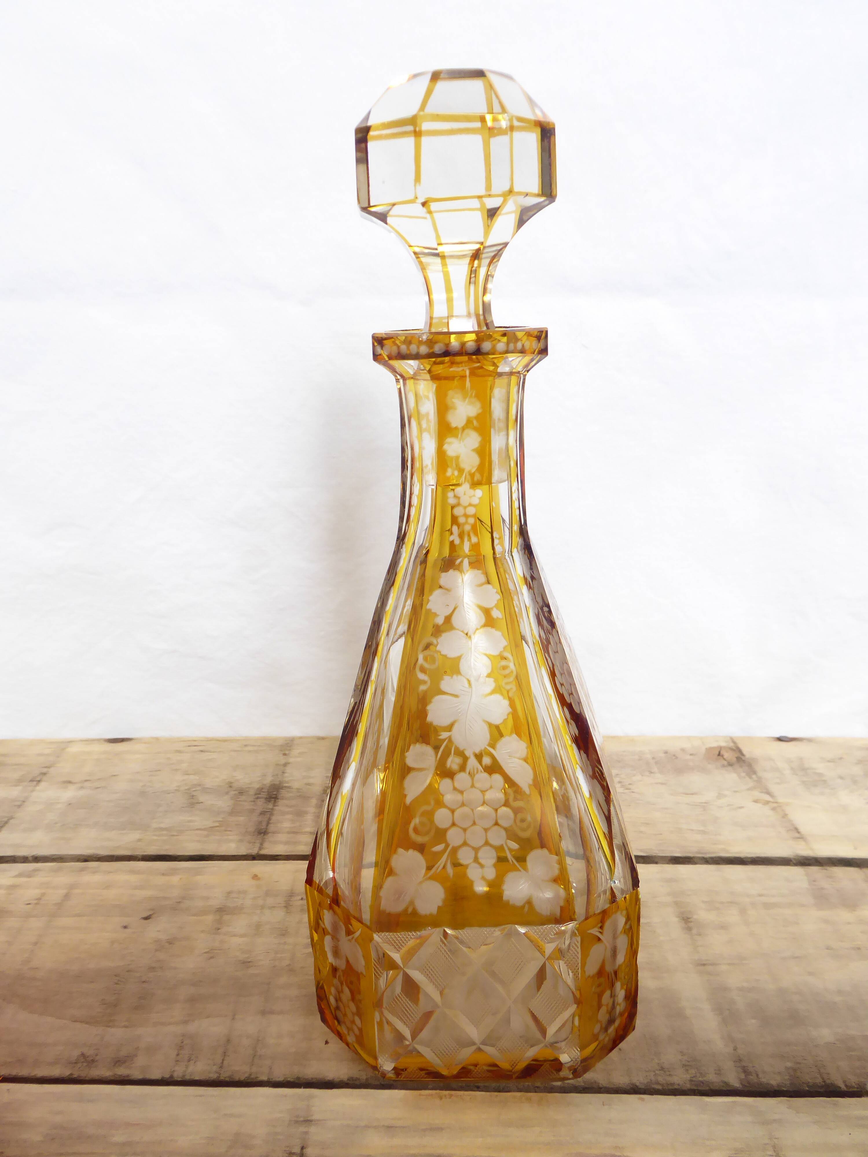 Engraved and cut crystal decanter