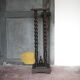 Vintage wood and marble side table, Louis XIII style turned wood pedestal table
