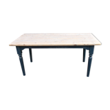 Antique kitchen table,19th c. French, pine, scrub top,blue painted legs