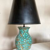 Italian glazed ceramic lamp 1960 mid century Bitossi turquoise