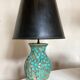 Italian glazed ceramic lamp 1960 mid century Bitossi turquoise