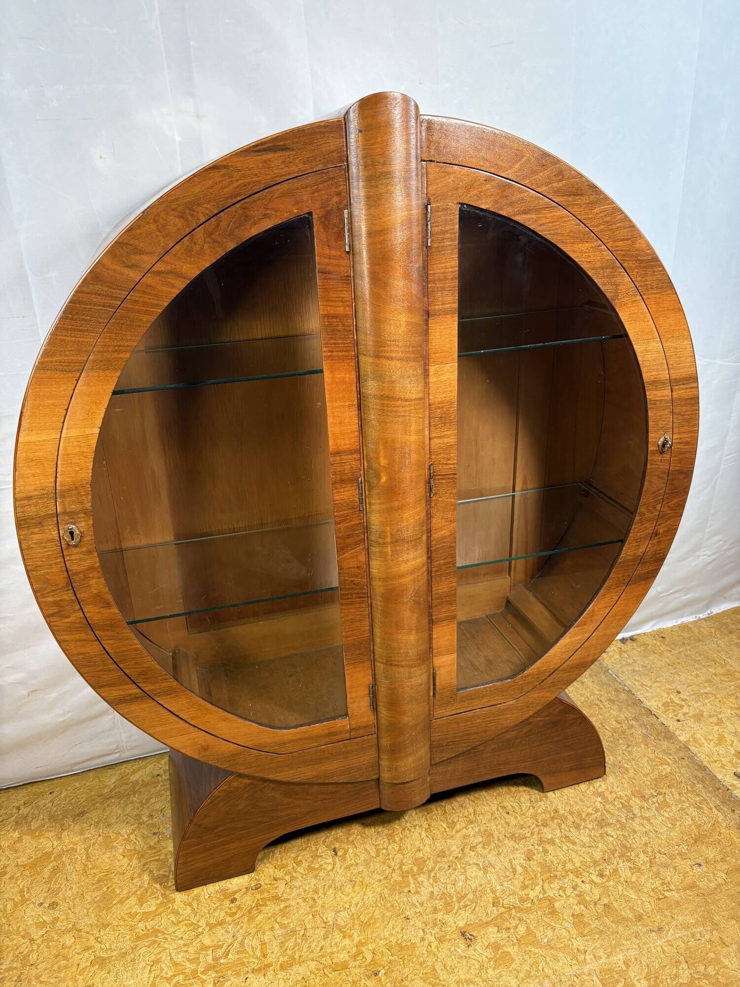 Vintage Art Deco Globe Round Display Cabinet Figured Walnut Circa 1930