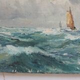 Old painting oil on marine canvas signed, early twentieth century