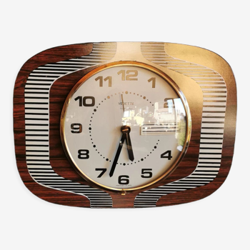 Vintage formica clock silent wall clock "Featured wood stripes"