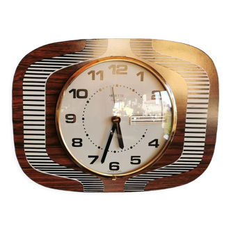 Vintage formica clock silent wall clock "Featured wood stripes"