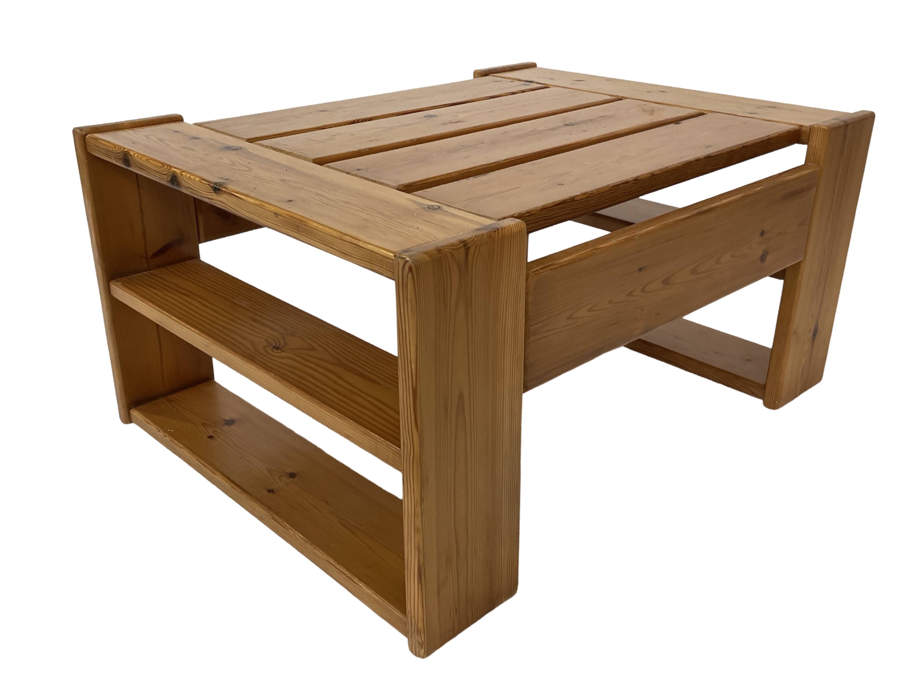 Vintage Coffee Table Pine Wood Design 1970s Coffee Table