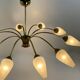 Brass chandelier, textured glass, 1960.
