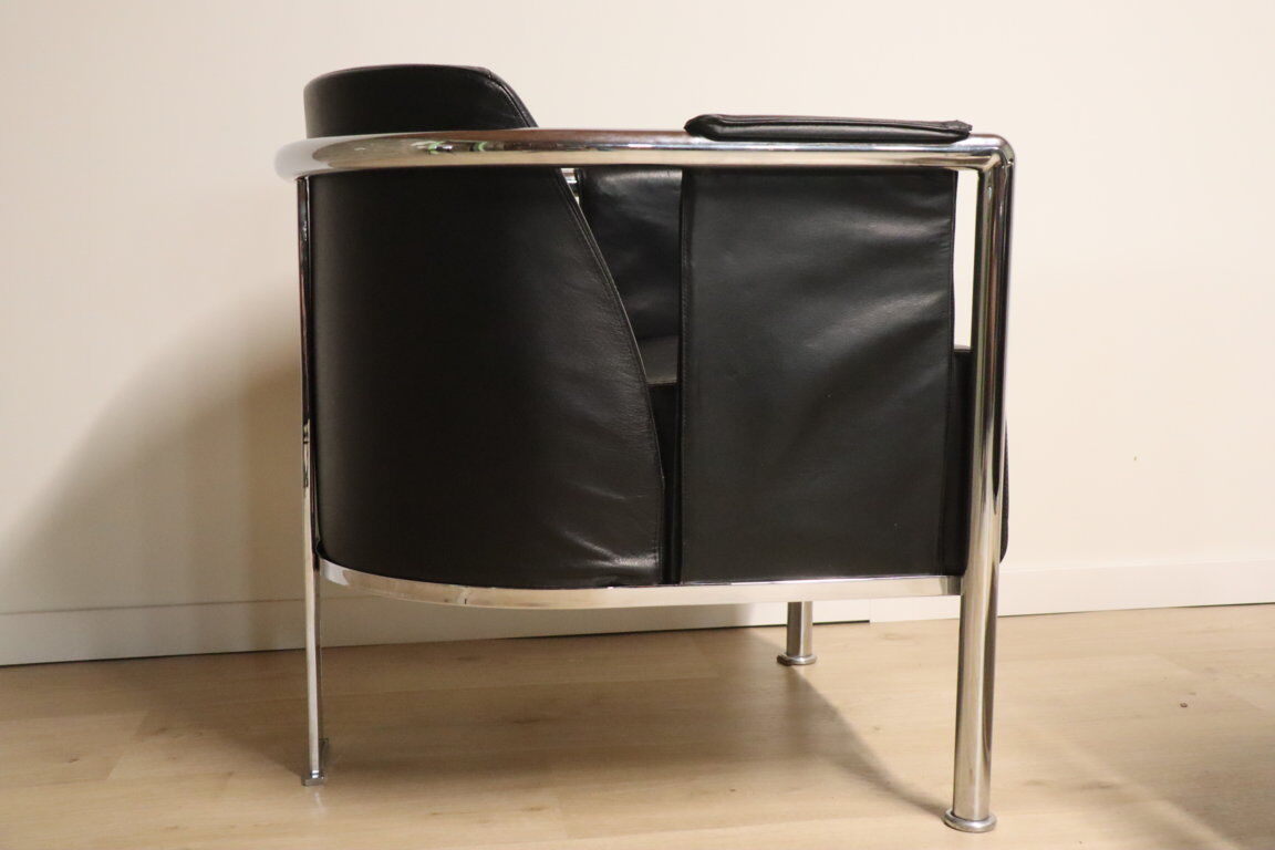 Pair of armchairs in synthetic leather and chromed metal, 1970