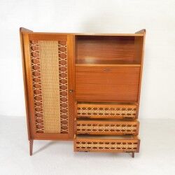 Vintage buffet, rattan and wood secretary from the 1960s.