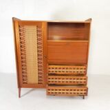 Vintage buffet, rattan and wood secretary from the 1960s.