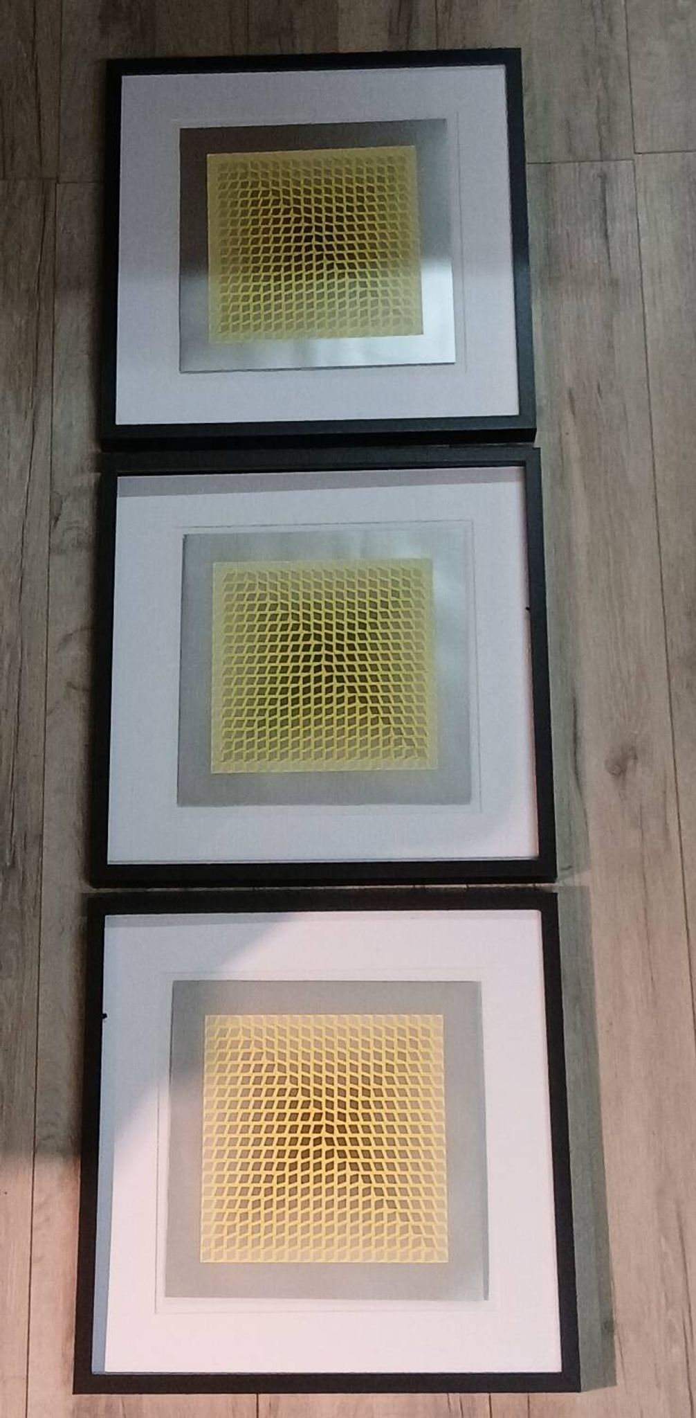Optical Art Triptych - 3 Vintage Paintings - Victor Vasarely - Frames