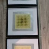 Optical Art Triptych - 3 Vintage Paintings - Victor Vasarely - Frames