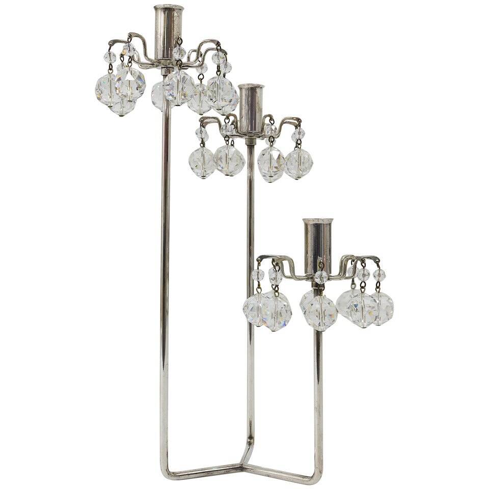 Silver-plated candlestick, faceted Swarovski crystals, Austria, 1960s