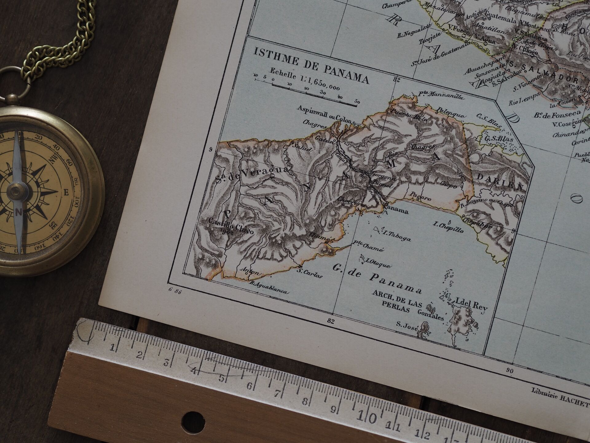 Central America, old map 1887 – Vintage geographical map.