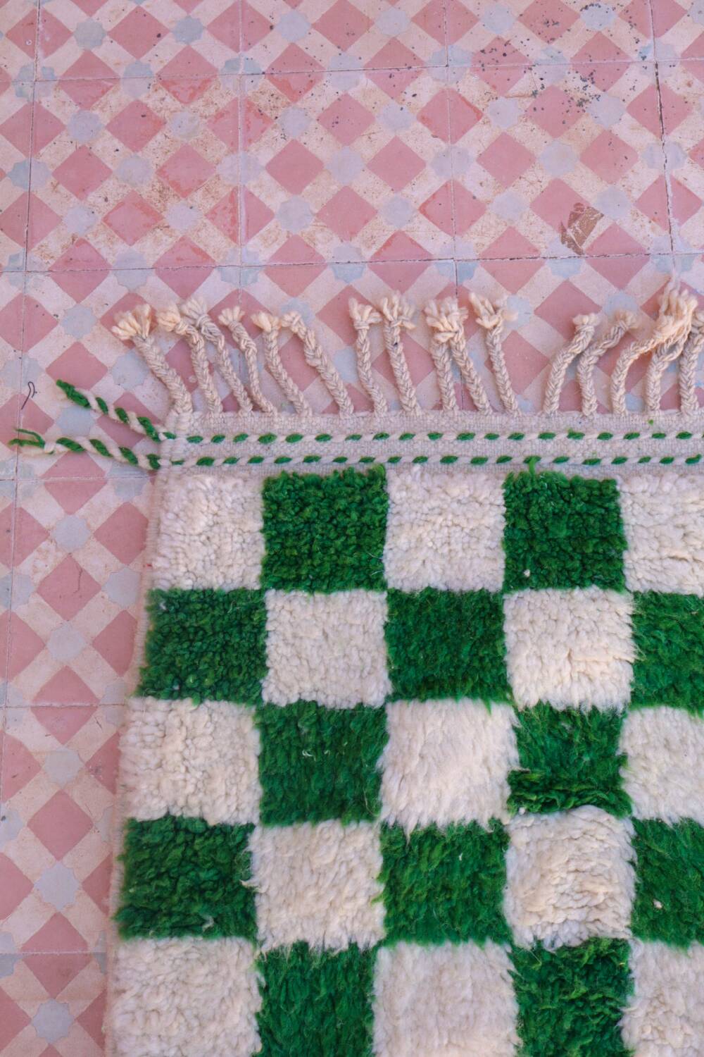 Fir green checkered Berber rug