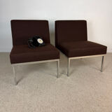 3 chauffeuses vintage – tissu brun & piètement chromé