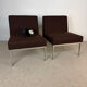 3 vintage armchairs – brown fabric & chrome base