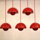 Iconic VP1 cherry red enamel flowerpot lamps designed by Verner Panton - &t