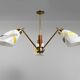 1950s Mid-Century French Glass, Brass & Teak 3-Arm Chandelier