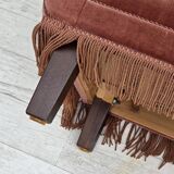 1970s, Danish 3-seater sofa, salmon pink furniture velour, beech wood.