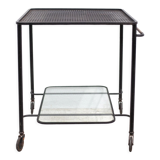 Mathieu Matégot rolling table, steel and brass service, 50s
