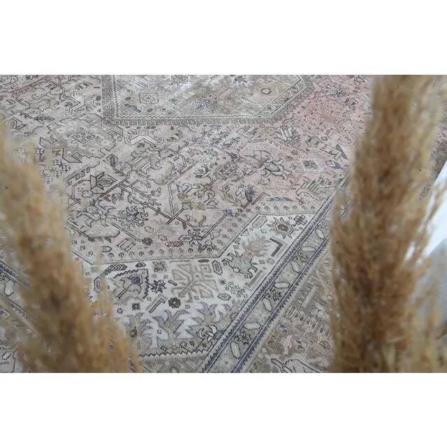1970s Vintage Persian Handmade Wool Cotton Light Brown Area Rug 261x364