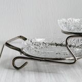 Metal and crystal server, crystal ramekins.