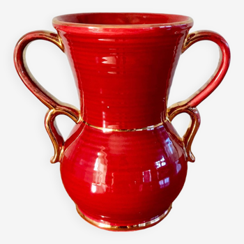 grand vase à anse en céramique bordeaux art déco années 30