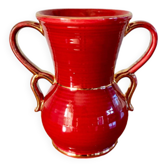 grand vase à anse en céramique bordeaux art déco années 30