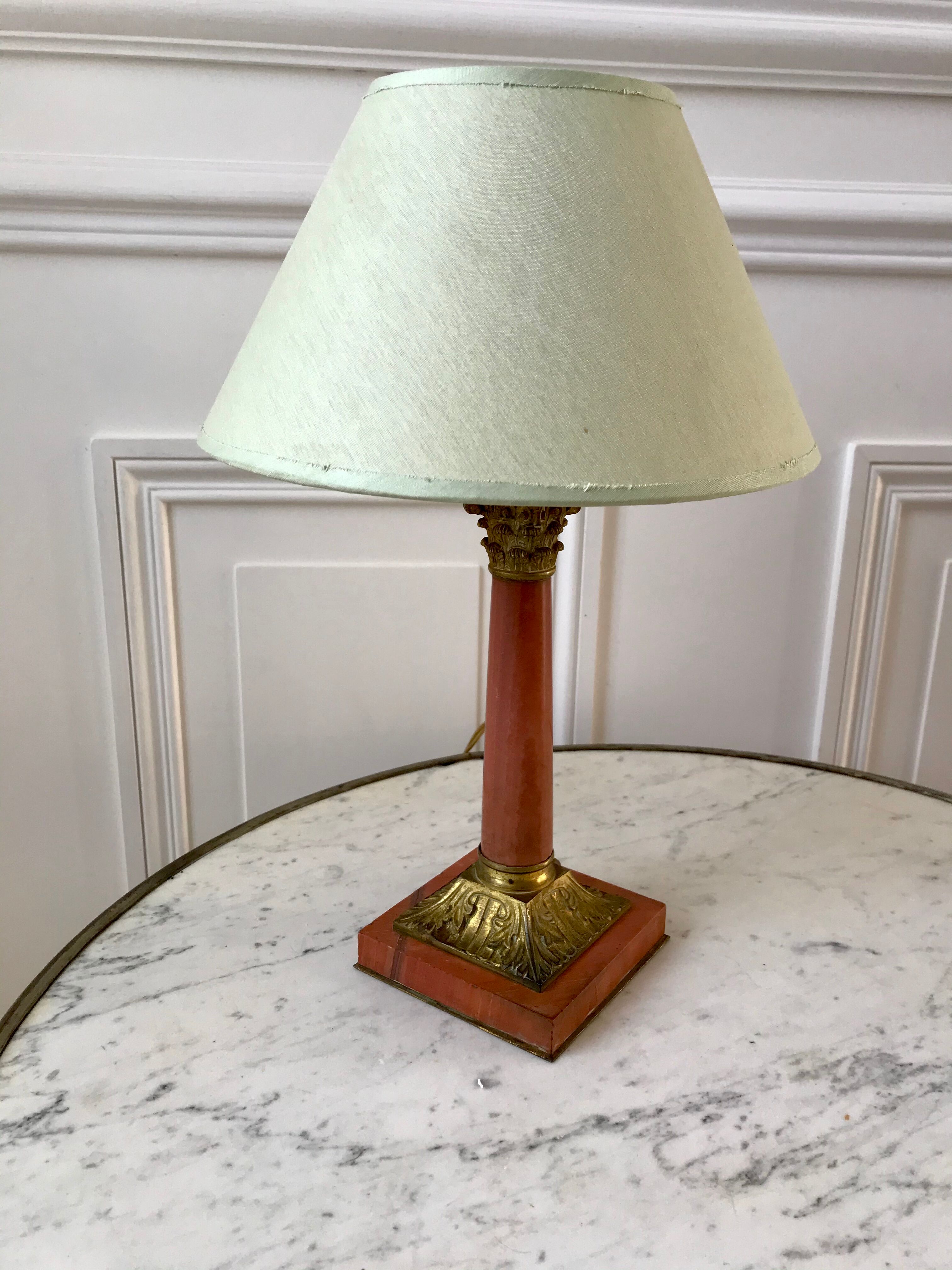 Pink lamp in marble and bronze years 30-40