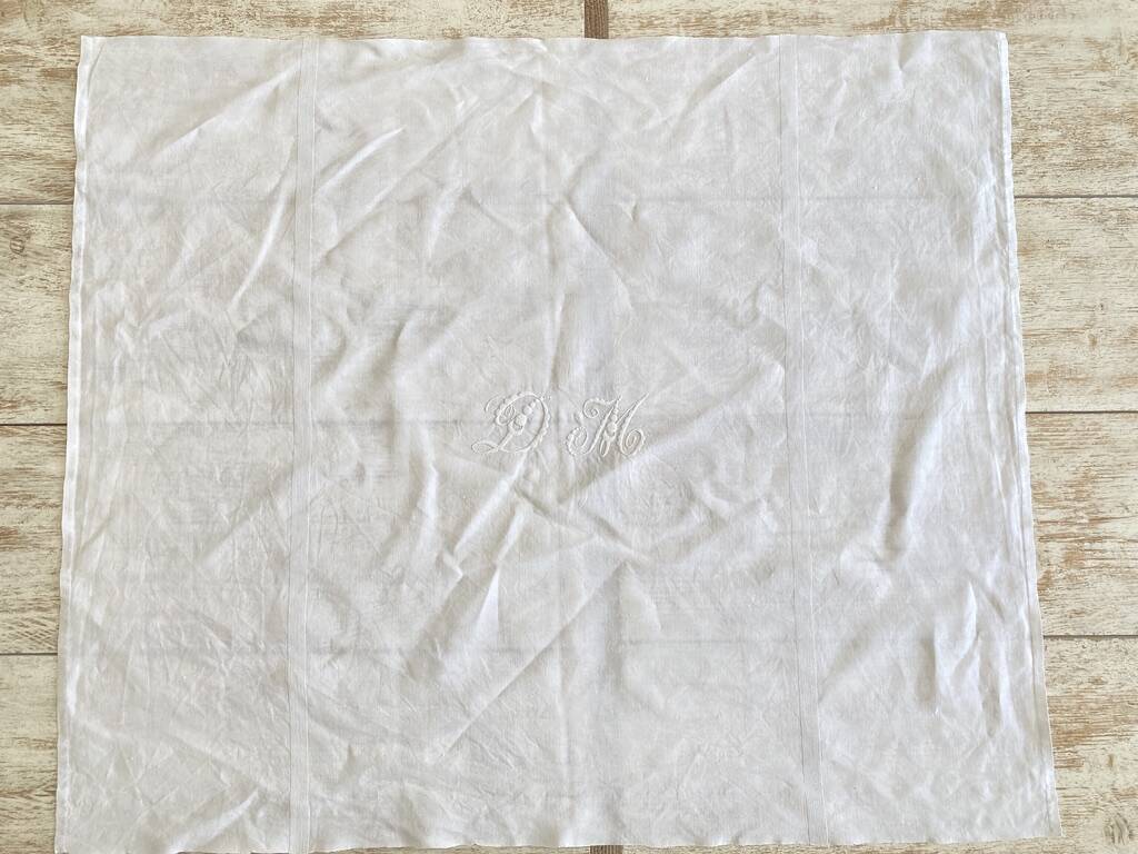Set of 10 antique hand-embroidered "DM" napkins - Linen threads - 72x86 cm
