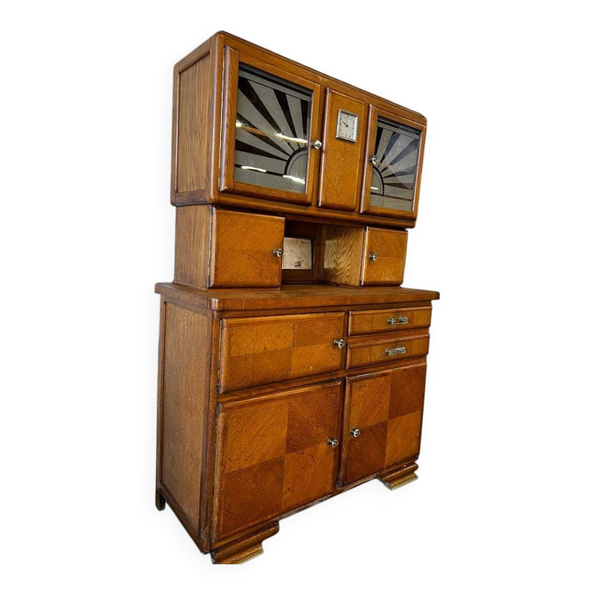 Vintage wooden wardrobe / display cabinet with Art Deco accents