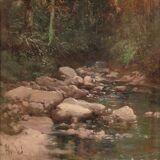 Signed painting landscape in impressionist style from the 19th century