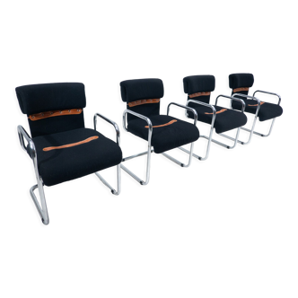 Ensemble moderne de 4 fauteuils du milieu du siècle par Guido Faleschini, Italie, années 1970