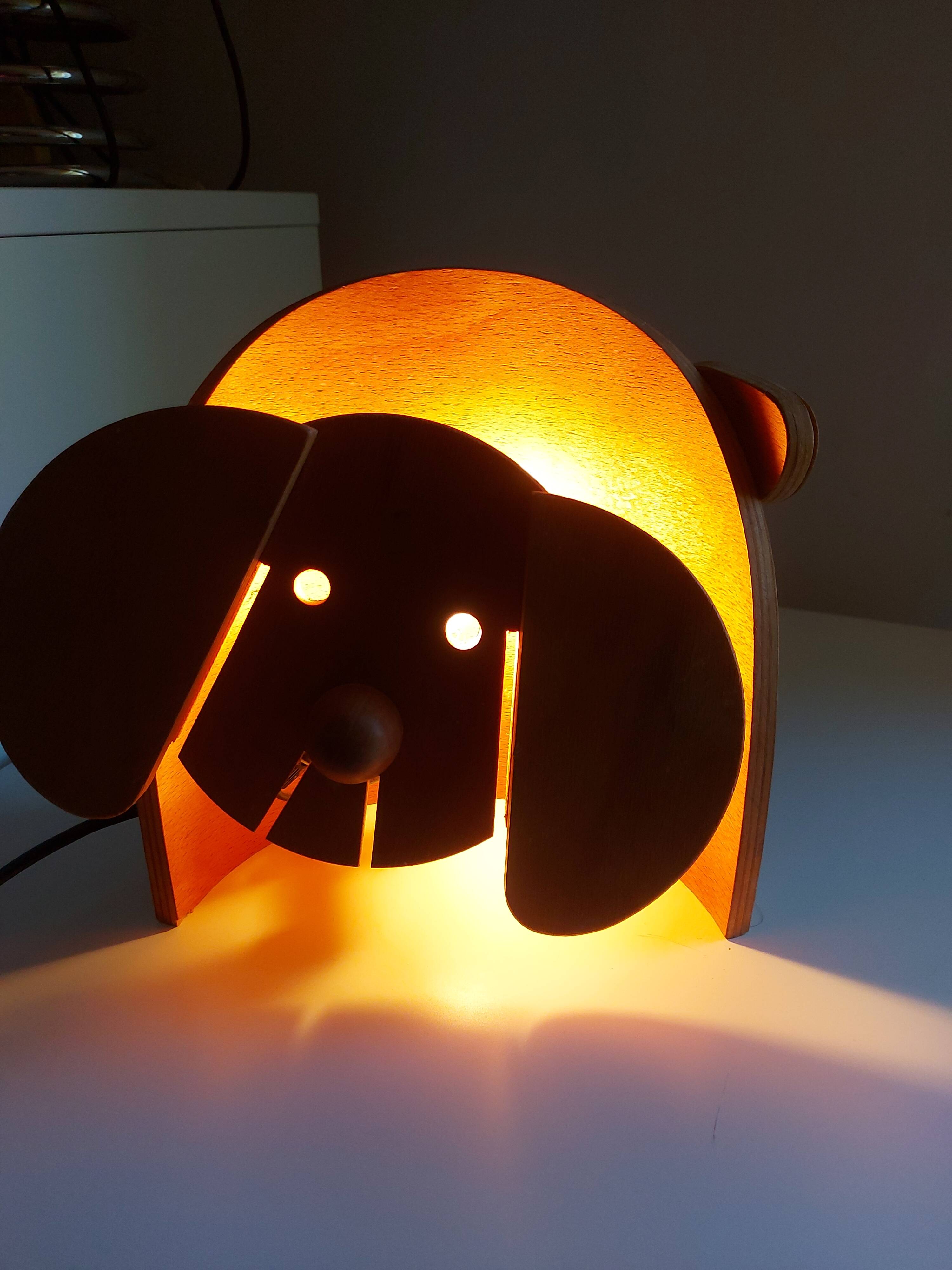 Vintage 80's wooden dog lamp, raison, france