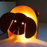 Vintage 80's wooden dog lamp, raison, france