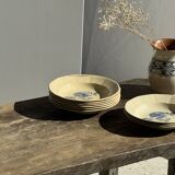 Set of 12 beige, pink, and blue deep plates from Digoin Sarreguemines, vintage.