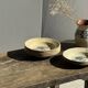 Set of 12 beige, pink, and blue deep plates from Digoin Sarreguemines, vintage.