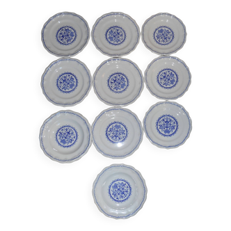 Service of 8 flat plates and 2 blue gien dishes