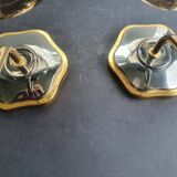 Pair of antique gold-plated brass and smoked glass wall lights.