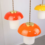 3 suspensions champignon en verre et laiton du milieu du siècle