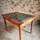 French vintage dining/desk table – oak and walnut – marble top – 1960s writing table with drawer