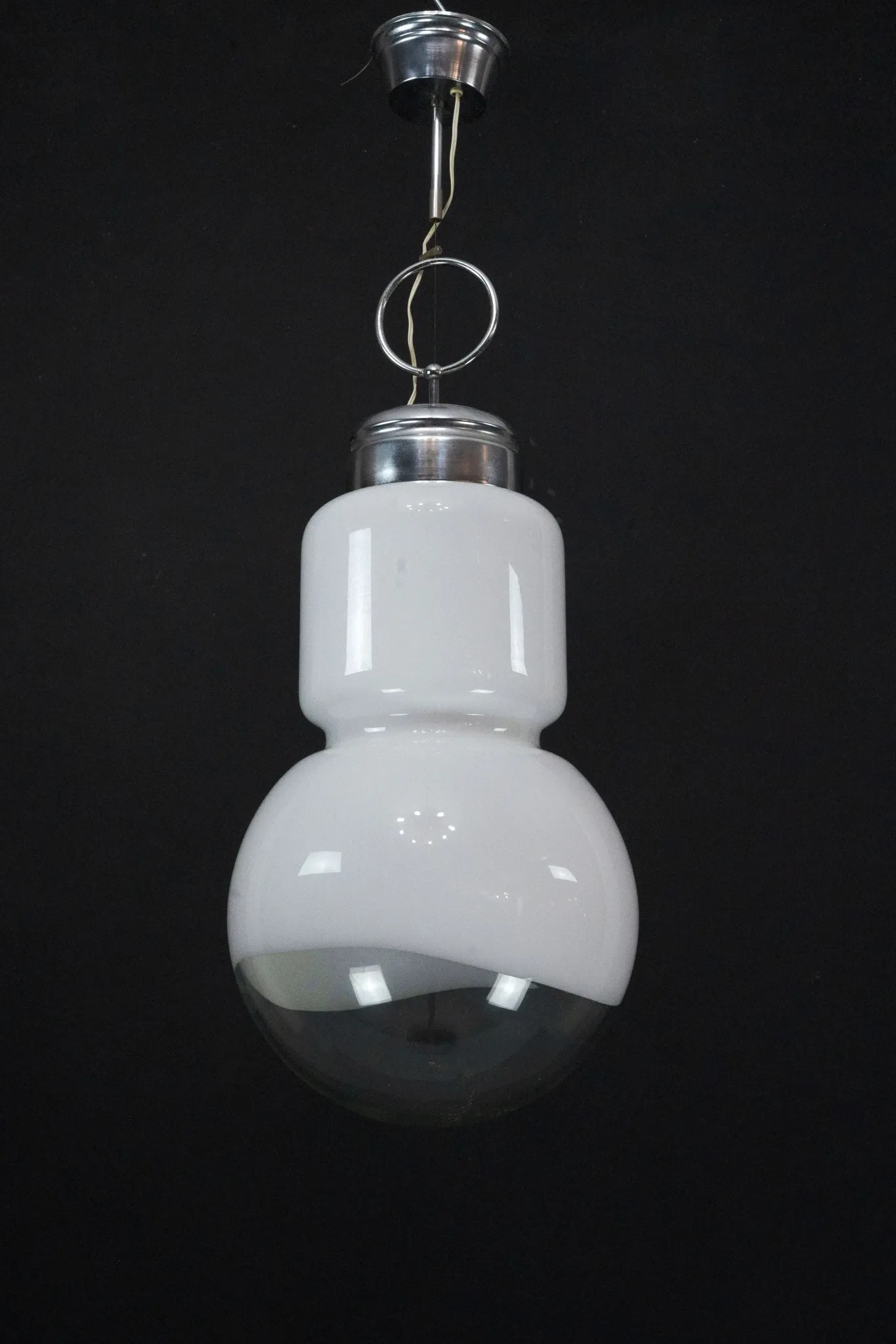 Vintage Mazzega space age chandelier in chrome and murano glass. Italy 1960