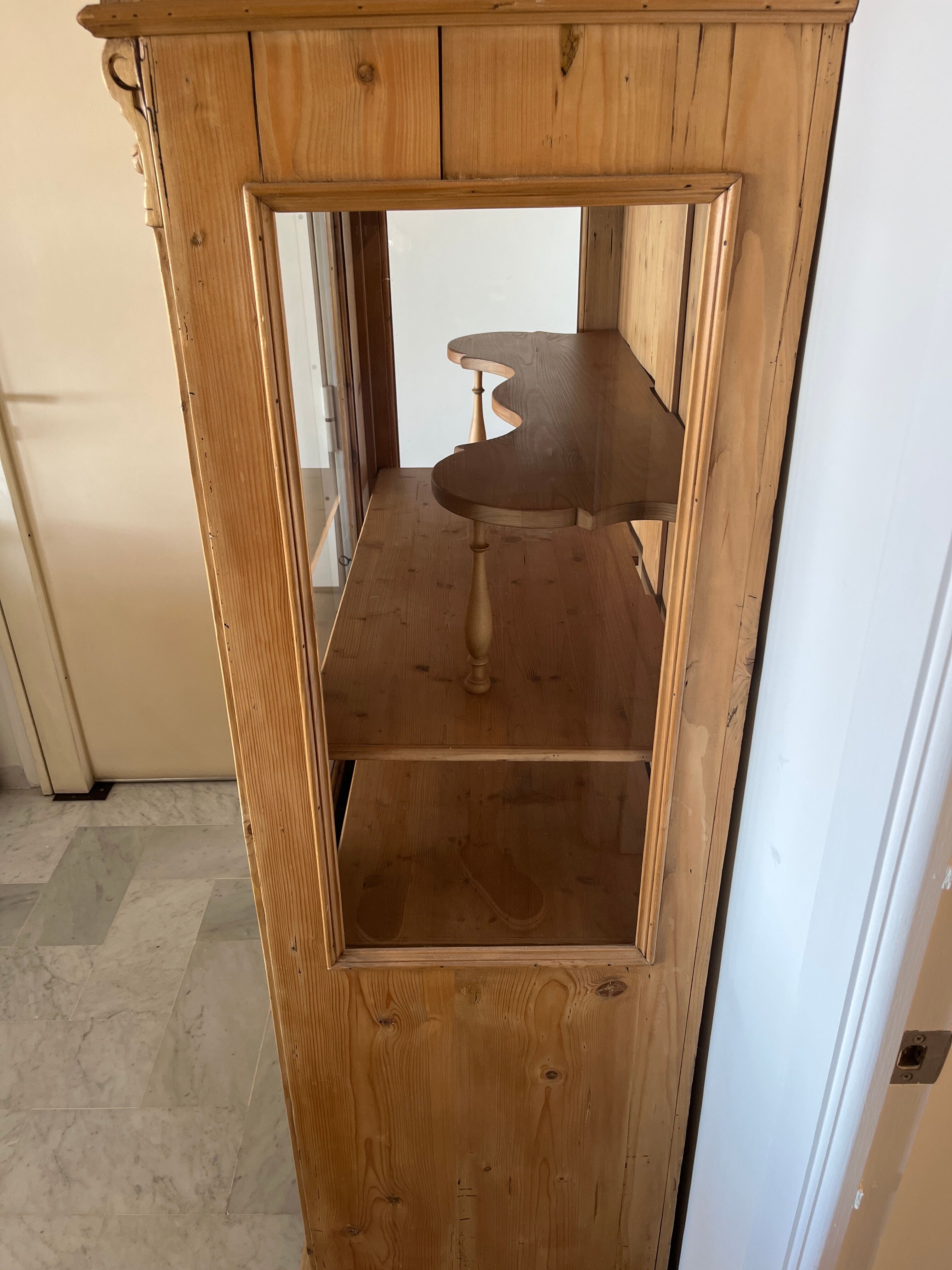 Biedermeier display case in soft wood