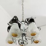 Mazzega Mid-Century Modern Italian Murano Glass and Steel Chandelier, 1970s