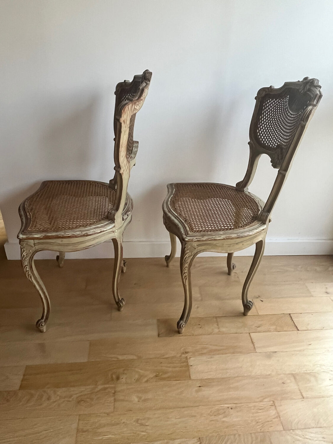 2 caned chairs in Louis XV Regency style