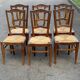 6 vintage solid oak wood dining room chairs with art deco straw