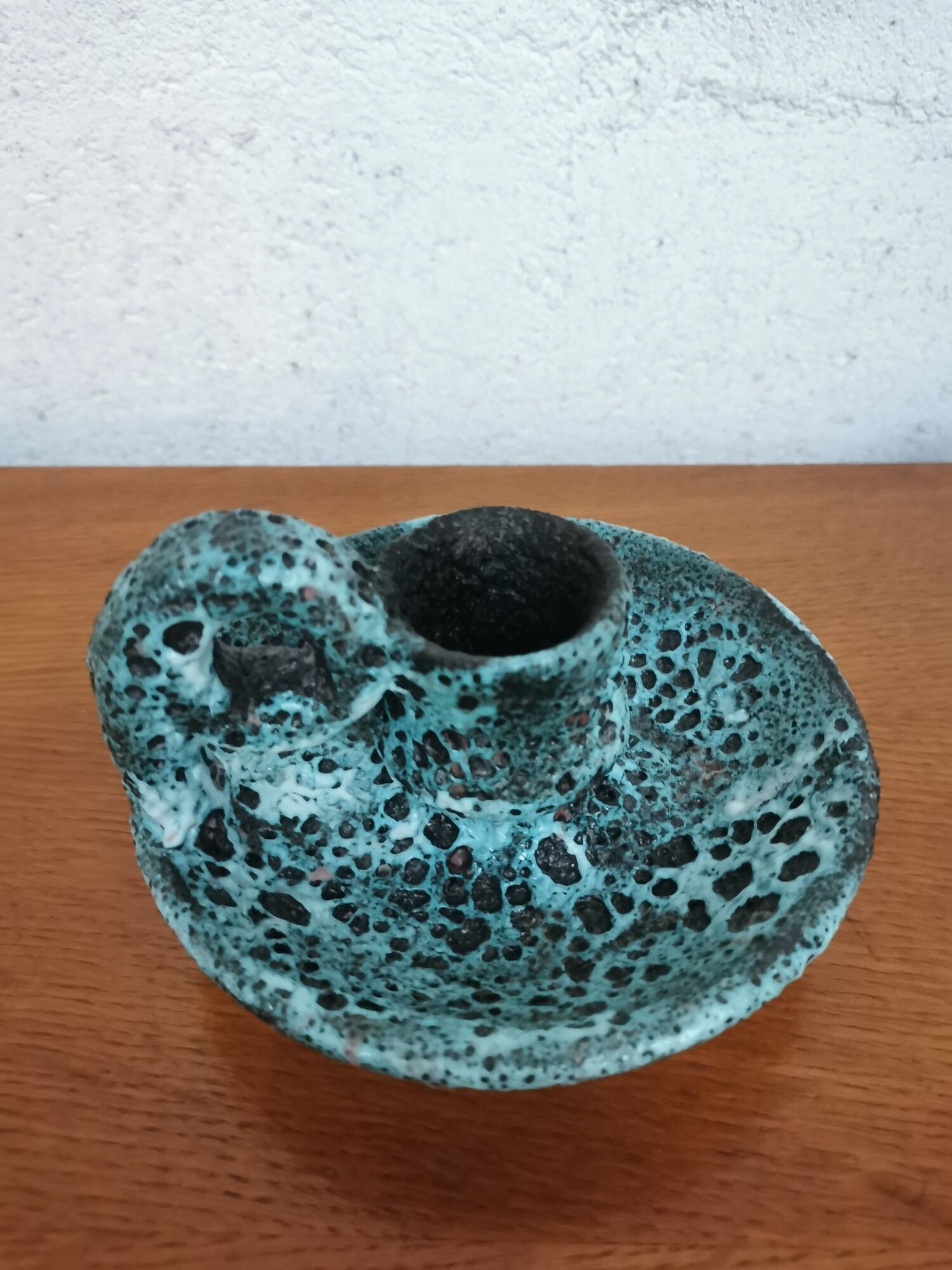 Bougeoir ancien en céramique Fat Lava