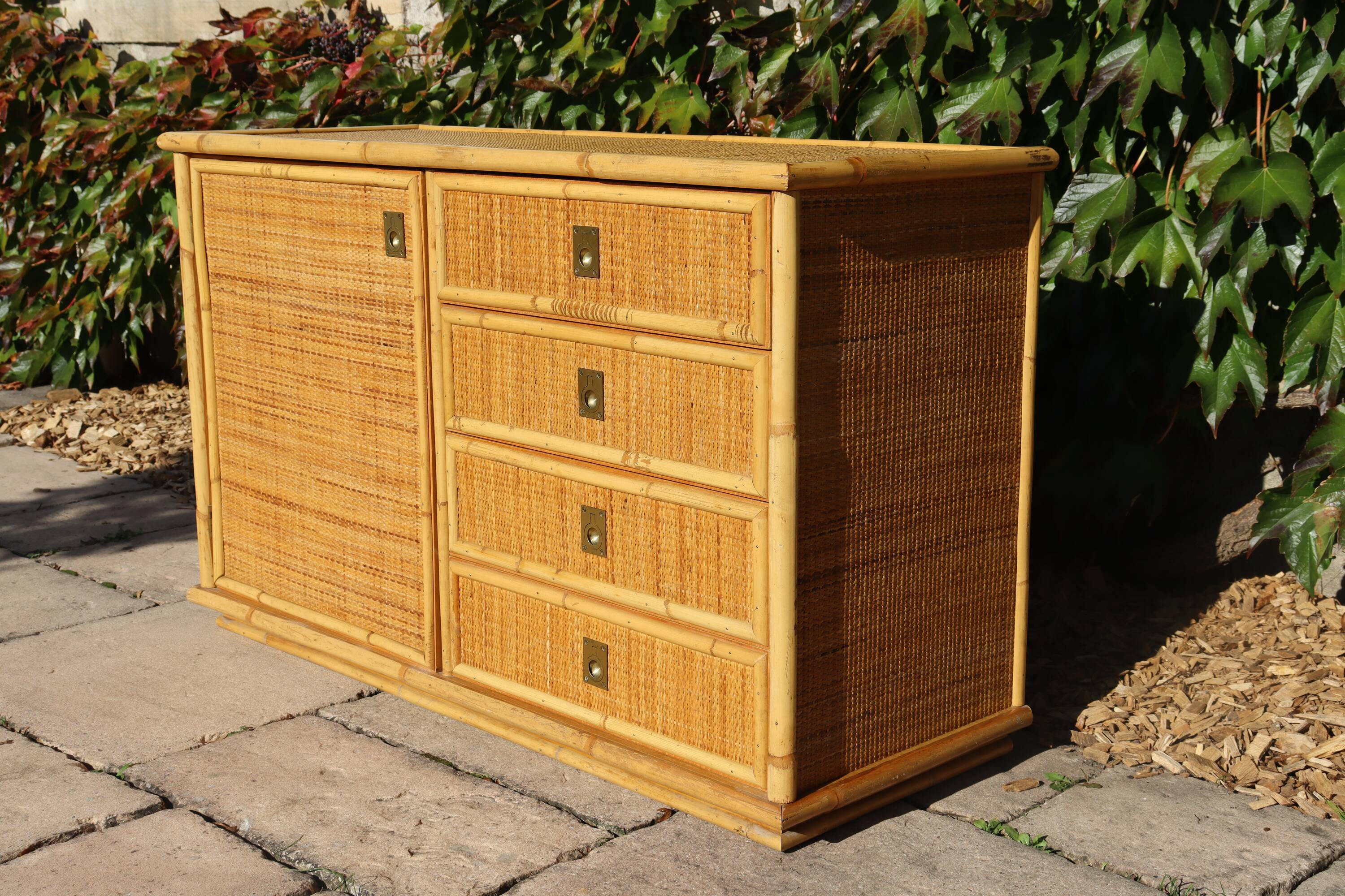rattan and bamboo sideboard signed by Dal Vera Italy 1960